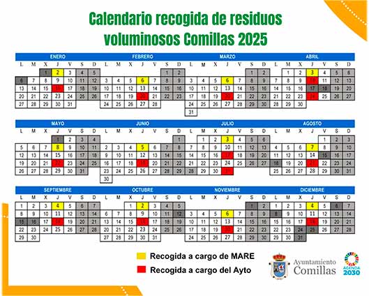 Calendario Recogida de residuos voluminosos en Comillas 2025 Comillas