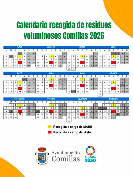 Calendario Recogida de residuos voluminosos en Comillas 2026 Cantabria